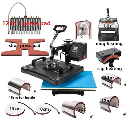 RubySub Double Display Sublimation Machine 12 in 1 Combo Heat Press Machine for Tshirt Mug Hat Plate Puzzle