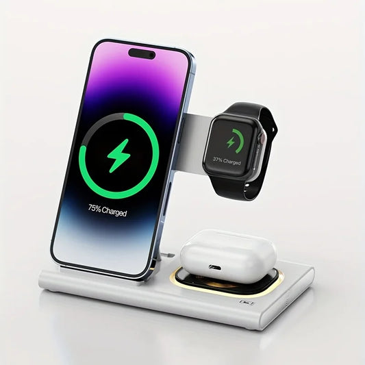 15W 3 in 1 Foldable Wireless Charger Charging Station for iPhone 15 14 13 12 11 Xr XS Max Pro Max Plus IWatch Air Pods by PDG ibma