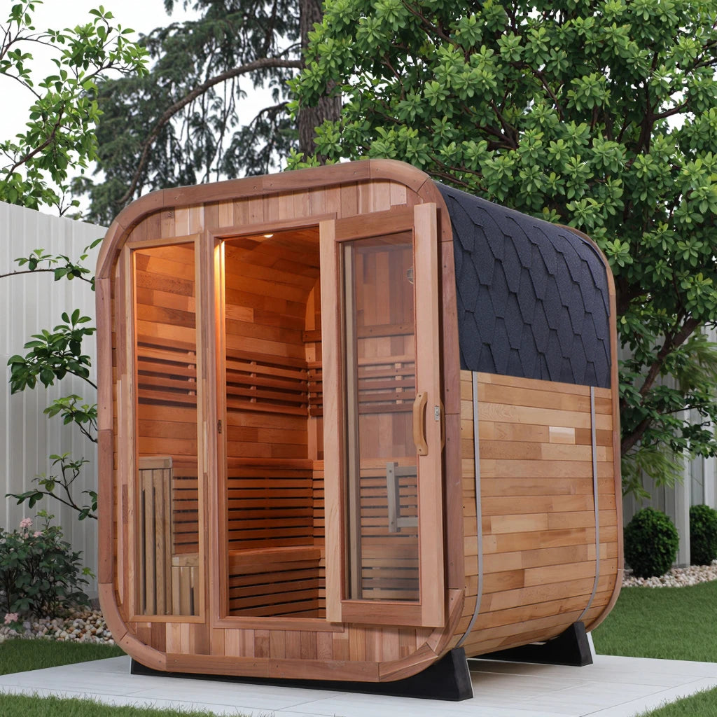 Best-Selling Luxury 2-4 Person Outdoor Traditional Canada Red Cedar Cube Outdoor Sauna