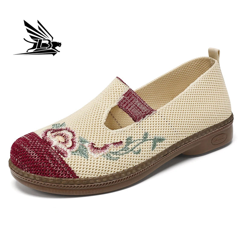Comfortable Women Casual Embroidered Linen Shoes Vintage Cozy Breathable Lily Fisherman Shoes Sandals