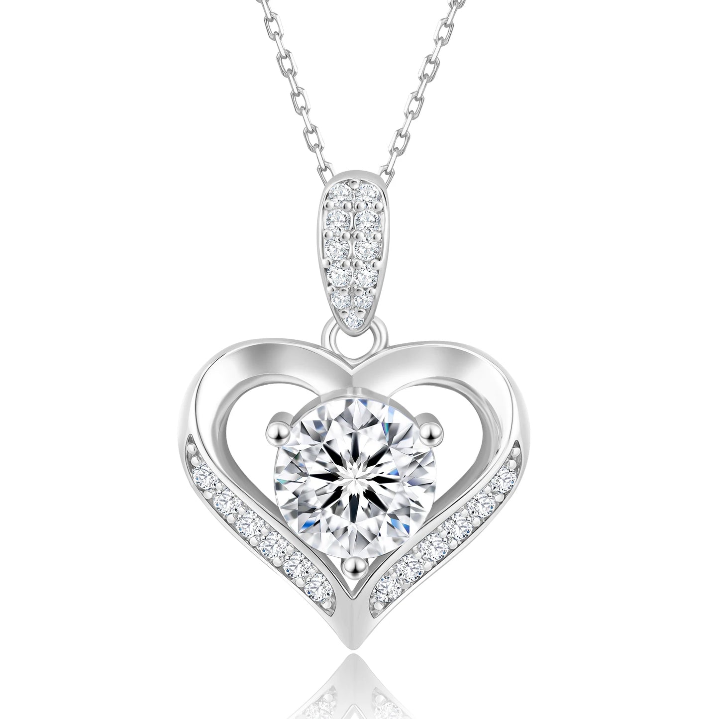 Valentine's Day Gift Heart Moissanite Pendant 925 Sterling Silver White Gold Plated 1ct VVS Diamond Charm Necklace for Women