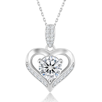 Valentine's Day Gift Heart Moissanite Pendant 925 Sterling Silver White Gold Plated 1ct VVS Diamond Charm Necklace for Women