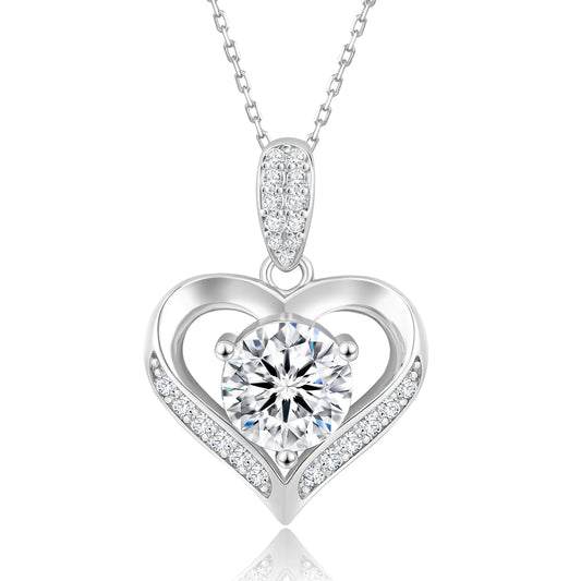 Valentine's Day Gift Heart Moissanite Pendant 925 Sterling Silver White Gold Plated 1ct VVS Diamond Charm Necklace for Women