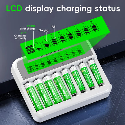 PUJIMAX Eight Slot AA AAA Battery Charger Ni-cd Nickel-Metal Hydride Battery Portable Battery Charger with Overcharge Protection