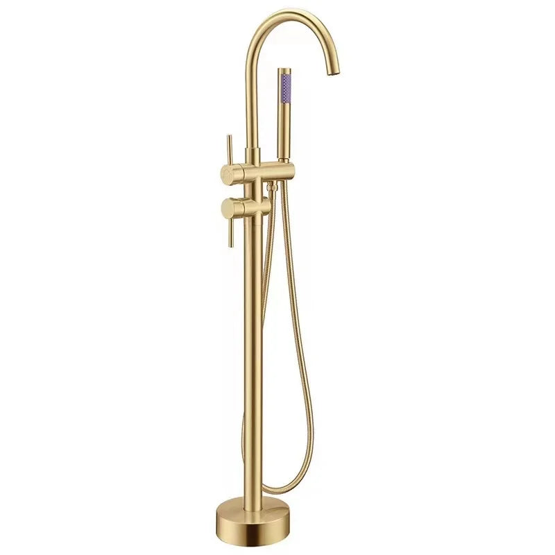 Luxury Hotel Project Gold Chrome Freestanding Bathtub Faucet Set Modern Rain Brass Mixer Shower Bath Taps With Hand Shower