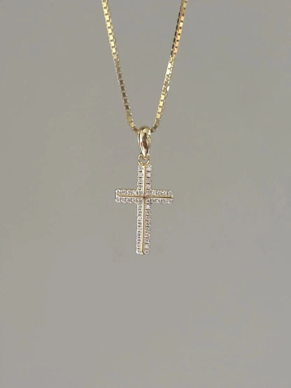 Great Gems Dainty 0.20ctw Moissanite Cross Necklace Pave Diamond Charm Sterling Silver Yellow Gold Plated Christian Religious