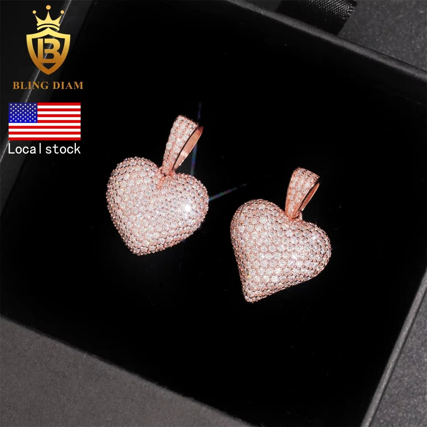 USA Stock  New Arrivals Hip Hop Moissanite Jewelry 925 Sterling Silver Gold Plated Iced Out Heart Pendant Men Women