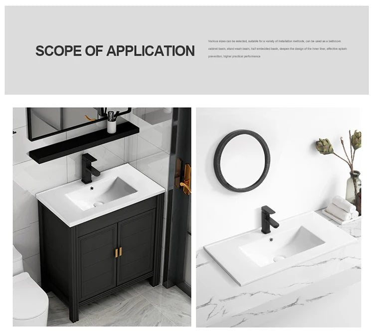610mm Modern Integrated Thin Edge Wash Basin White Ceramic Rectangular Cabinet Vanity Hotel Bathroom Sink