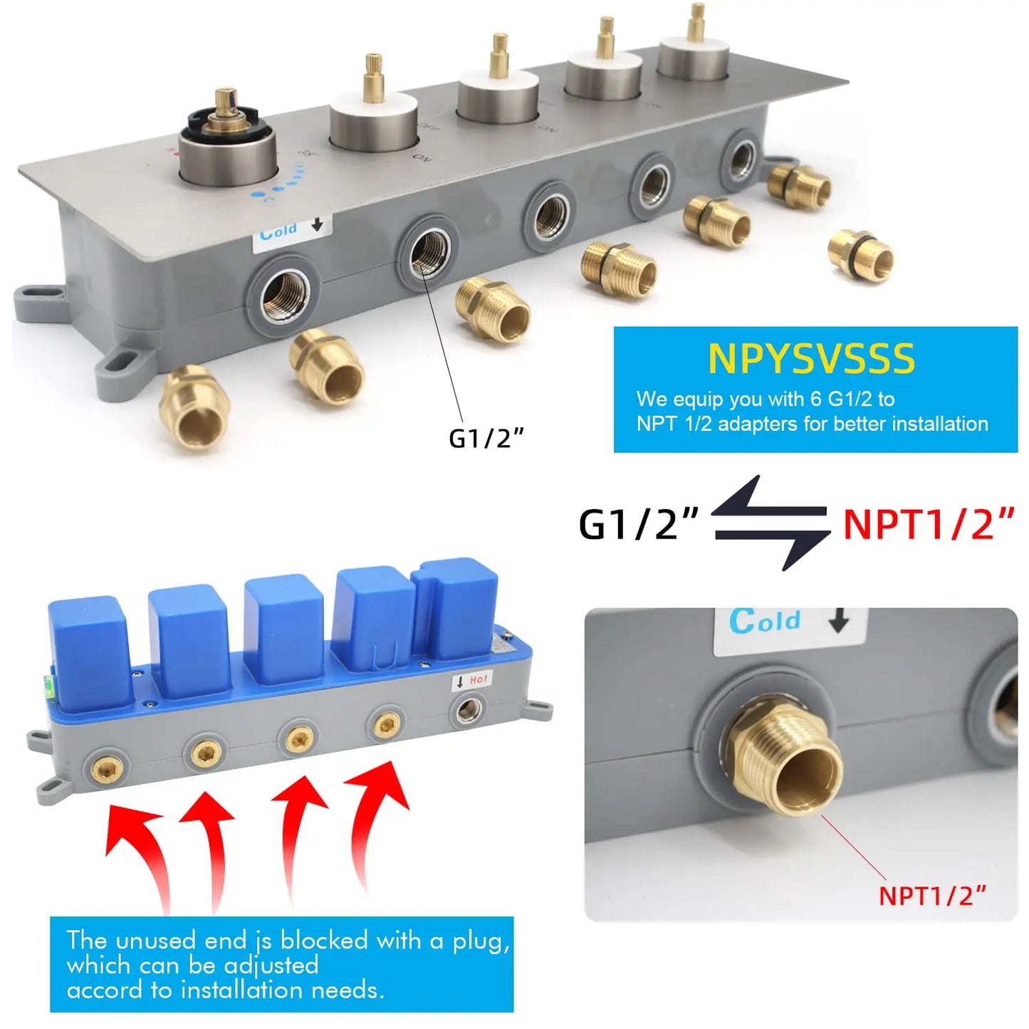 Modern 4 Way Thermostatic Shower Mixing Valve Concealed 5-Handle Brass Diverter Controlled Flow Polished Bronze Brushed Nickel