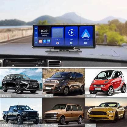 10.26 Inch Touch Carplay Screen 1080p Dash Cam DVR Car Screen Wireless Carplay Android Auto FM Phone Mirror Link Music Player