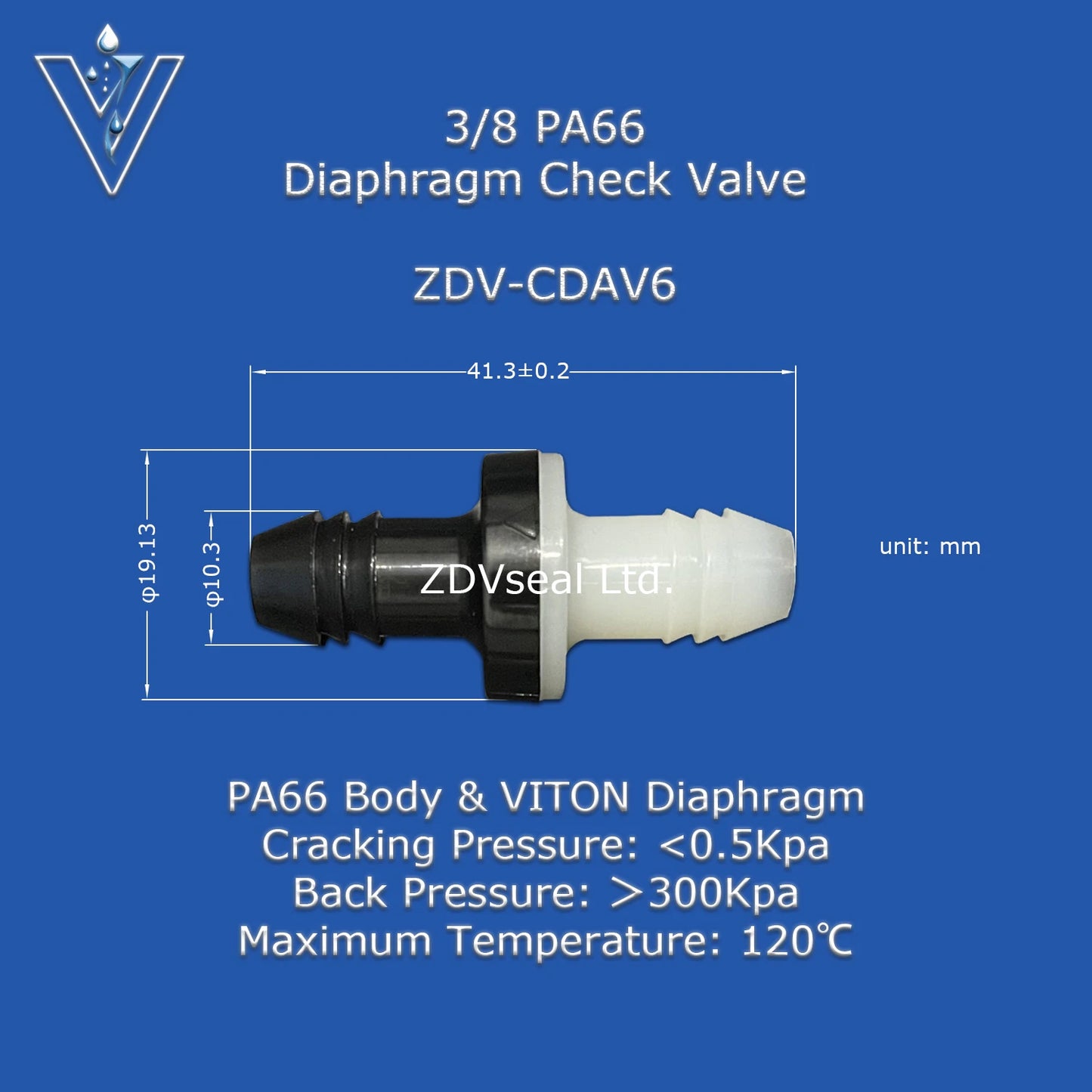 ZDVseal 3/8 Inch Nylon 66 Diaphragm Check Valve with Barbed End for 8mm Hose Automotive Oil Ink Water and Gas Systems