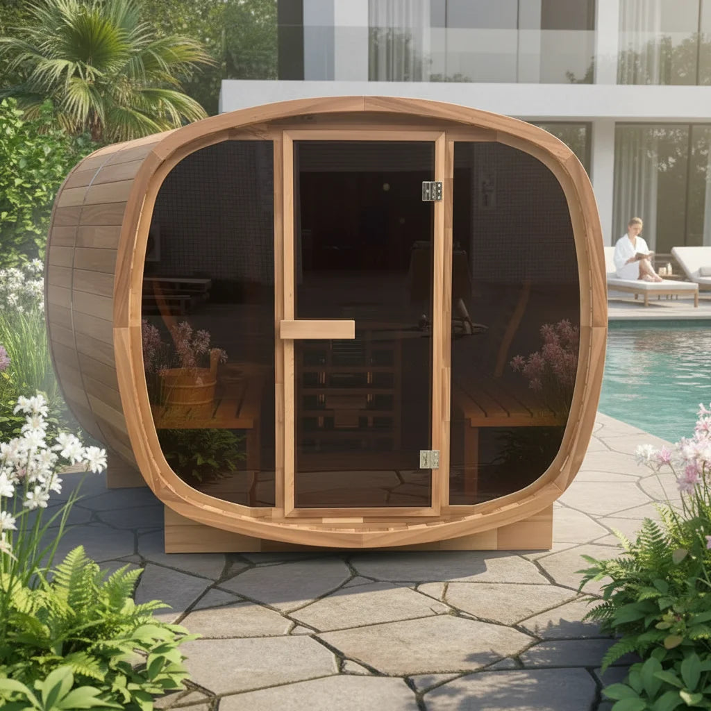 10% OFF - in Stock & Ready to Ship! 4-Person Outdoor Sauna in Natural Red Cedar for Aromatic Wellness