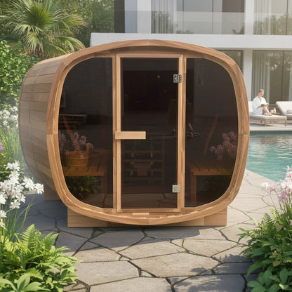 10% OFF - in Stock & Ready to Ship! 4-Person Outdoor Sauna in Natural Red Cedar for Aromatic Wellness