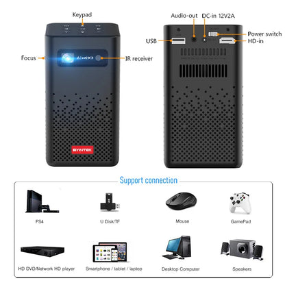 BYINTEK P20 Hot Sale Portable Movie Android Projector 9.0 Smart Video Mirroring 4K Mini Projector for Home Cinema Office