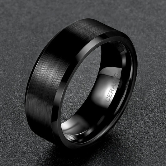 OAHLAN 4/6/8mm Black Ceramic Ring Brushed Comfort Fit Couple Wedding Band Engagement Rings Men Women Fashion Jewelry Size4-15