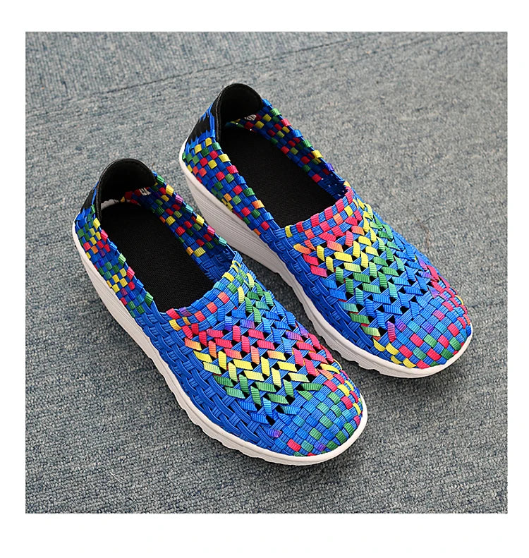 New Women Sneakers Summer Casual Shoes Woven Flat Platform Women's Shoes Breath Loafers Lady Footwear Soft Zapatos Plus Size 42
