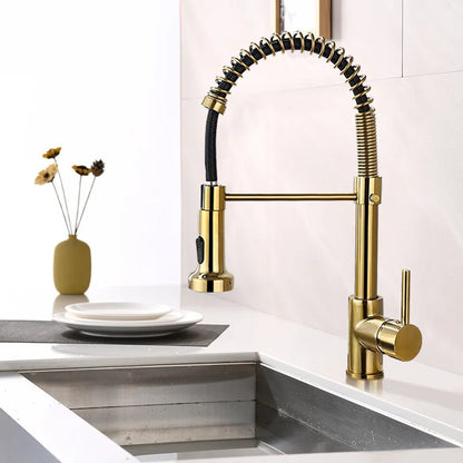Kitchen Faucets Commercial Solid Brass Single Handle Single Lever Pull Down Sprayer Spring Matte Black Kitchen Sink Faucet Tap