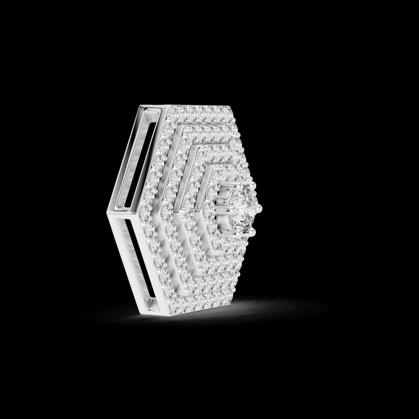 Gold Plated Hexagon Pave Diamond Pendant with Link Chain Brilliant Luxury Engagement & Wedding Anniversary Jewelry