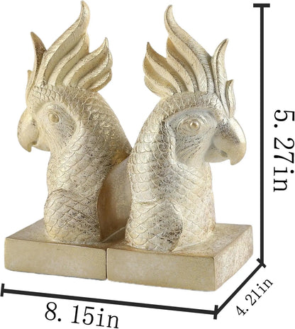Pink Parrot Decorative Bookends Set of 2 Cute Bird Animal Sculpture Book Ends Resin Statues Book Stopper for Home Decor