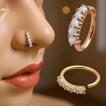 E953 Rose Gold Alloy Nose Ring with Cubic Zirconia Prong Setting Lips Shape Women Classic Daily Wear Gift Body Piercing Jewelry