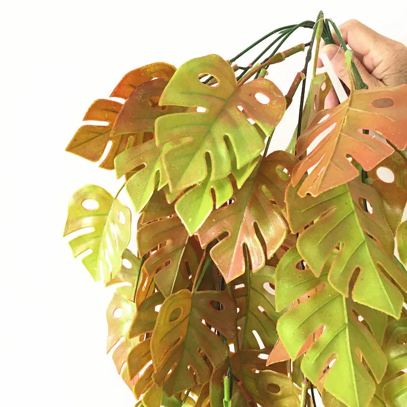 Artificial Palm Green Plants Vine Turtle Leaf Rattan Ceiling Wall Hanging Flower Maple Leaves Wedding Garden Balcony Home Decor