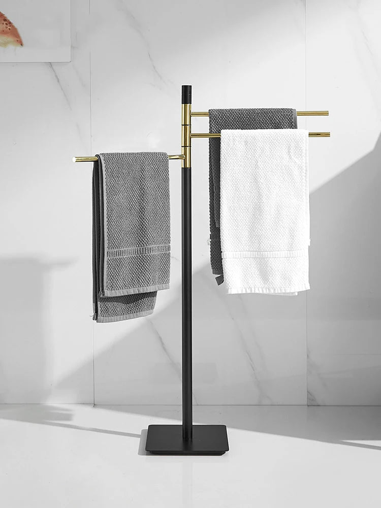Modern Metal 3 Swivel Arm Towel Holder Rack Black Gold Freestanding Hand Towel Bar