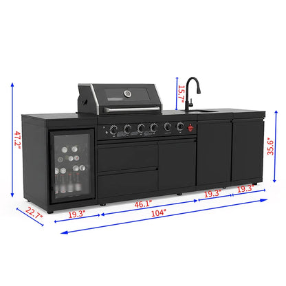 US Overseas Warehouse 304 Stainless Steel Outdoor Kitchen BBQ Island All in One Cooking Station with Fridge & Sink