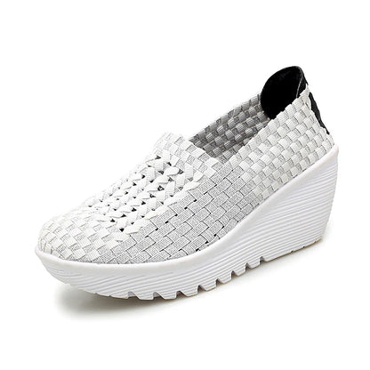 New Women Sneakers Summer Casual Shoes Woven Flat Platform Women's Shoes Breath Loafers Lady Footwear Soft Zapatos Plus Size 42