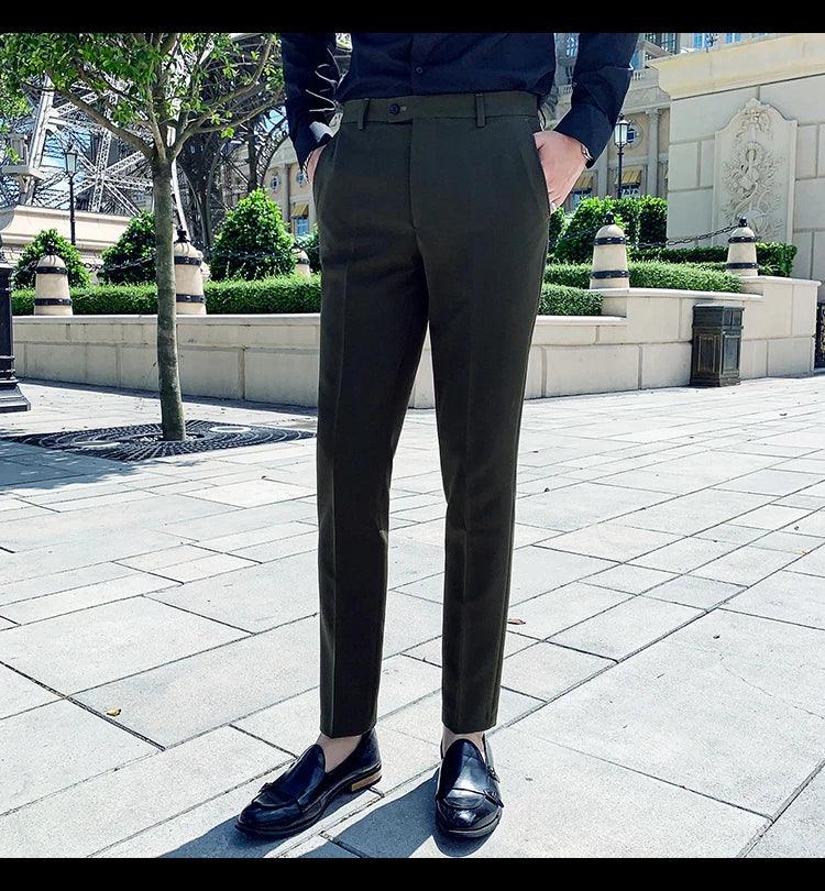 Boutique Fashion Solid Color Mens White Business Casual Suit Pants Male Slim Casual Trousers Wedding Dress Suit Pants