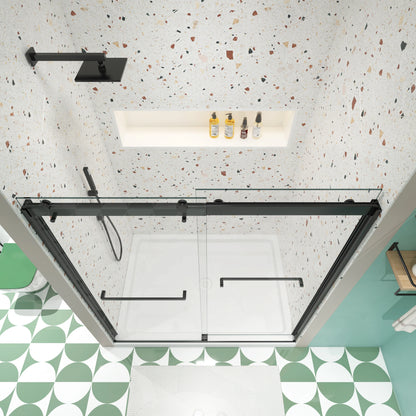 Matte Black Double Sliding Shower Door, 5/16" Nano-Coated Tempered Glass & 36K-Cycle Tested Hardware