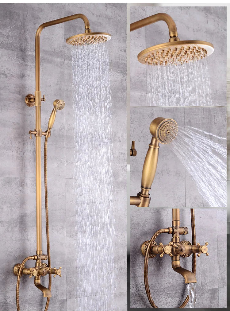 Modern European-Style Brass Bathroom Shower Suite Dual Handle Wall-Mounted Shower Faucet Slide Bar Ceramic Valve Core Rain Spray