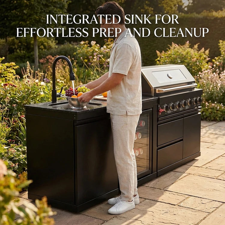 CE Certified Black Stainless Steel Outdoor Kitchen All-in-One Cooking Station BBQ Kitchen for Villa Entertaining