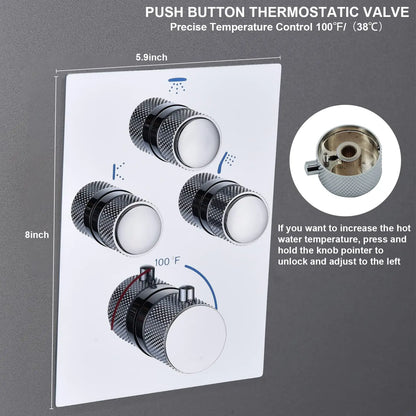 Thermostatic Shower System Full Coverage Rainfall Jet Shower Set Slide Bar Wall Mounted Brushed Nickel Finish for Apartment Use