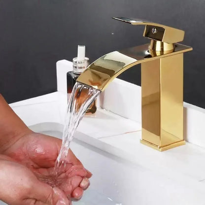 Luxury Modern Stainless Steel Deck Mount Waterfall Bathroom Faucet Europe Design Chrome Gold Basin Mixer Faucet