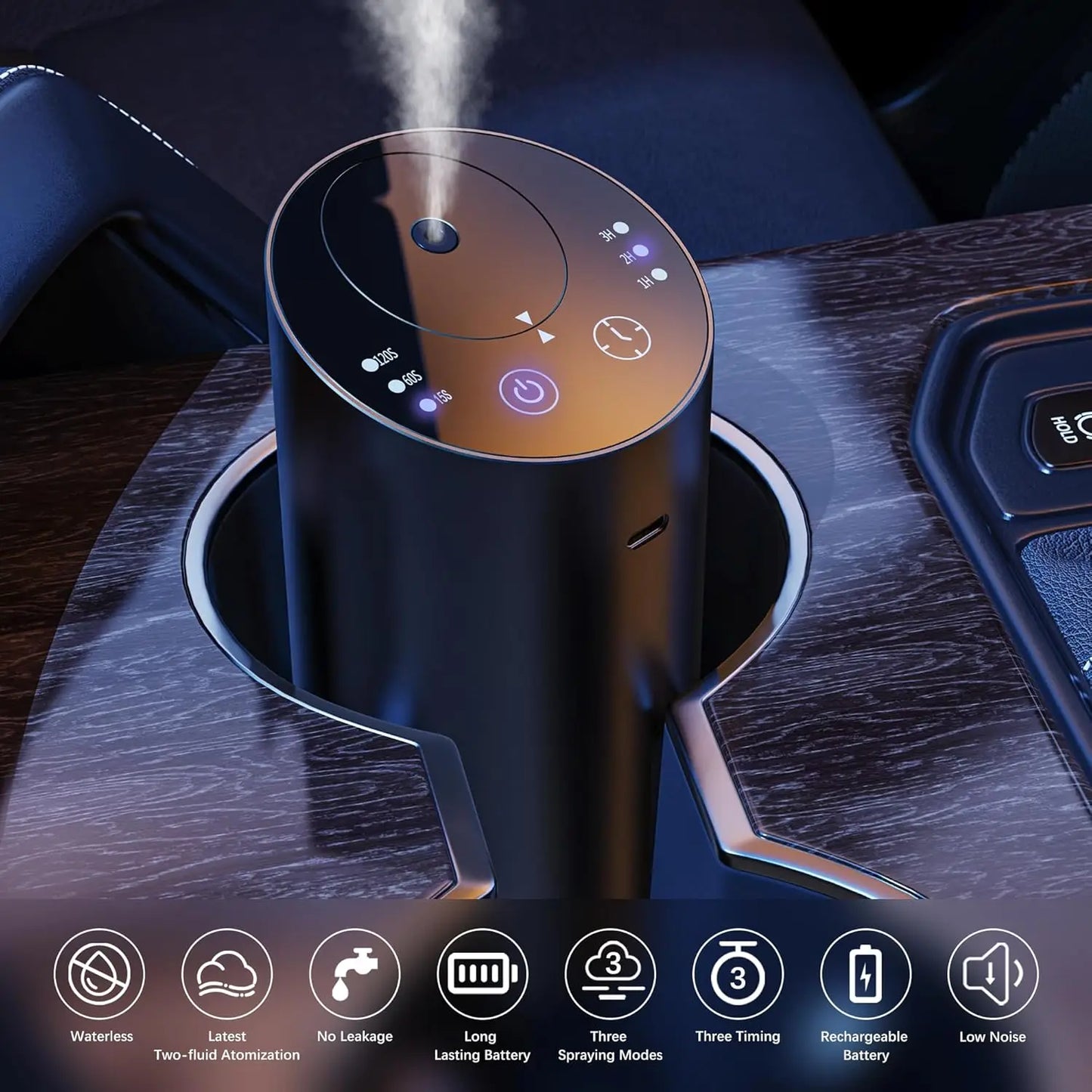 Leak Proof Aluminum USB Rechargeable Smart Cold Mist Cordless Aromatherapy Diffuser with Timing Function for Car Office & Room