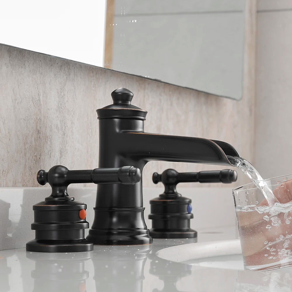 Modern 8 Inch Matte ORB Two Handle Basin Centerset Deck Mounted Lavatory Faucet Ceramic China Factory for Living Room Bathroom