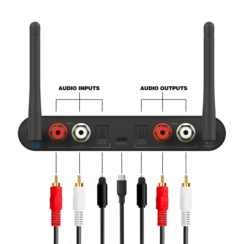 For 5.2 Long Range Transceiver Audiophile DAC for HD for Low Latency Analog RCA Digital Optical Outputs Metal