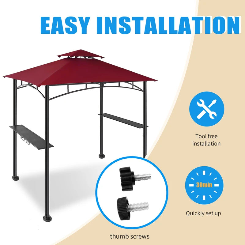 1 Piece MOQ Promotional Gazebo Collection Side Awnings Shelves 2-Tier Patio BBQ Grill Gazebo Canopy 5x8 Ft. Red for Barbecue