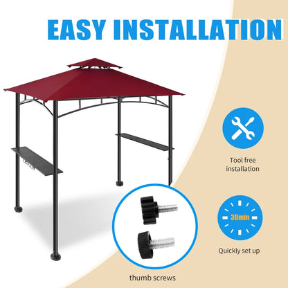 1 Piece MOQ Promotional Gazebo Collection Side Awnings Shelves 2-Tier Patio BBQ Grill Gazebo Canopy 5x8 Ft. Red for Barbecue