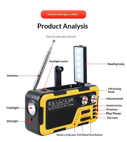4000mAh Weather Emergency AM/FM Radio Noodradio Emergency Hand Crank Solar Charging Flashlight Survival Kit Gear Electronics