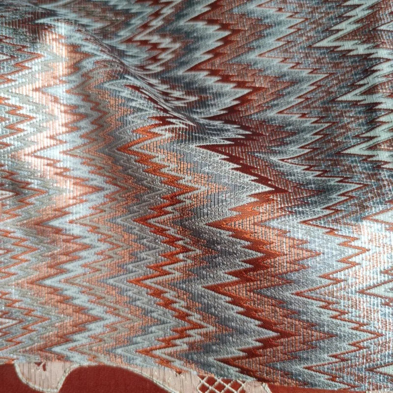 Luxury Home Textile Curtains Red-Orange Indoor Upholstery Fabric and Drapery Fabric With Sliver Gold Thread Pattern