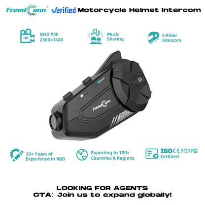 FreedConn  Intercom Recorder R1 Pro 2K Wireless Communication Excessive Power and Unlimited Energy for Motorcycles