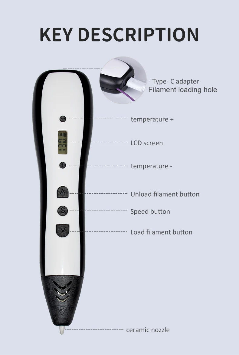 JER Hot Sales 3d Pen 3d Drawing Printer Pen with LCD Display Professional 3d Printing Pen Child Wireless