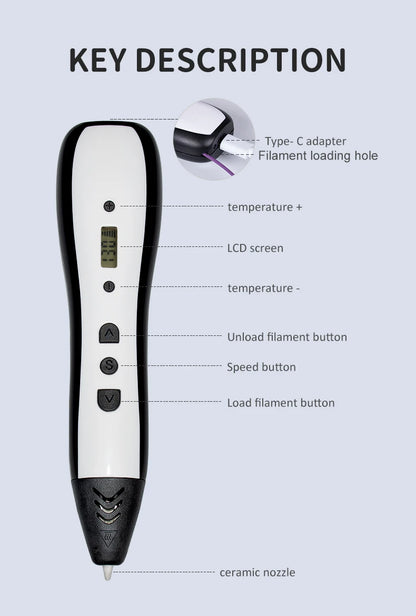 JER Hot Sales 3d Pen 3d Drawing Printer Pen with LCD Display Professional 3d Printing Pen Child Wireless