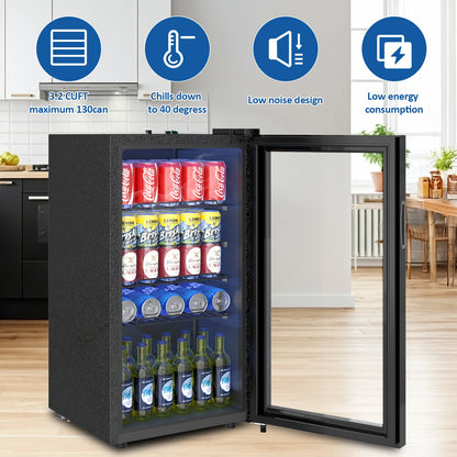 Beverage Refrigerator, 3.2 Cu.ft Mini Fridge with Glass Door, Adjustable Digital Temperature Control for Soda, Beer, Wine