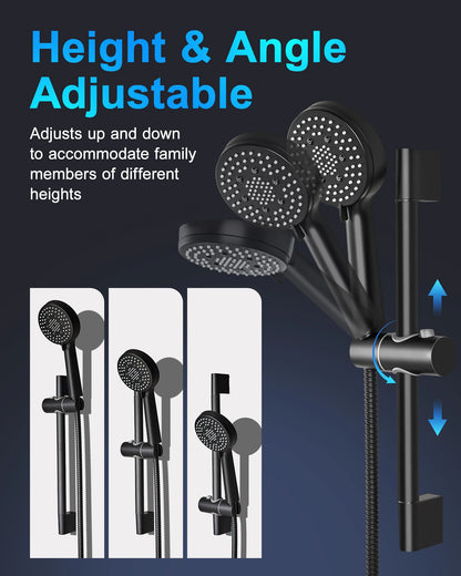 FLG Matte Black Bathroom Stainless Steel Shower Hot and Cold  in High Pressure Rainfall Wall Mount Concealed Shower Set
