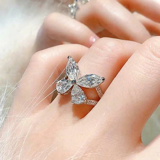 F1664 Flower Cocktail Ring Women's Marquise Cubic Zirconia Prong Setting Engagement Fashion Rings