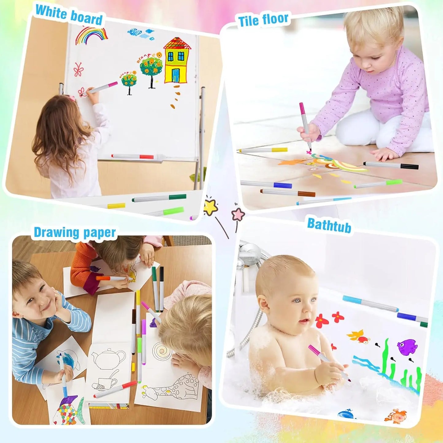 Magical Water Painting Pen-12 Colors Double Ended, Erasing Whiteboard Marker, Doodle Water Floating Pens