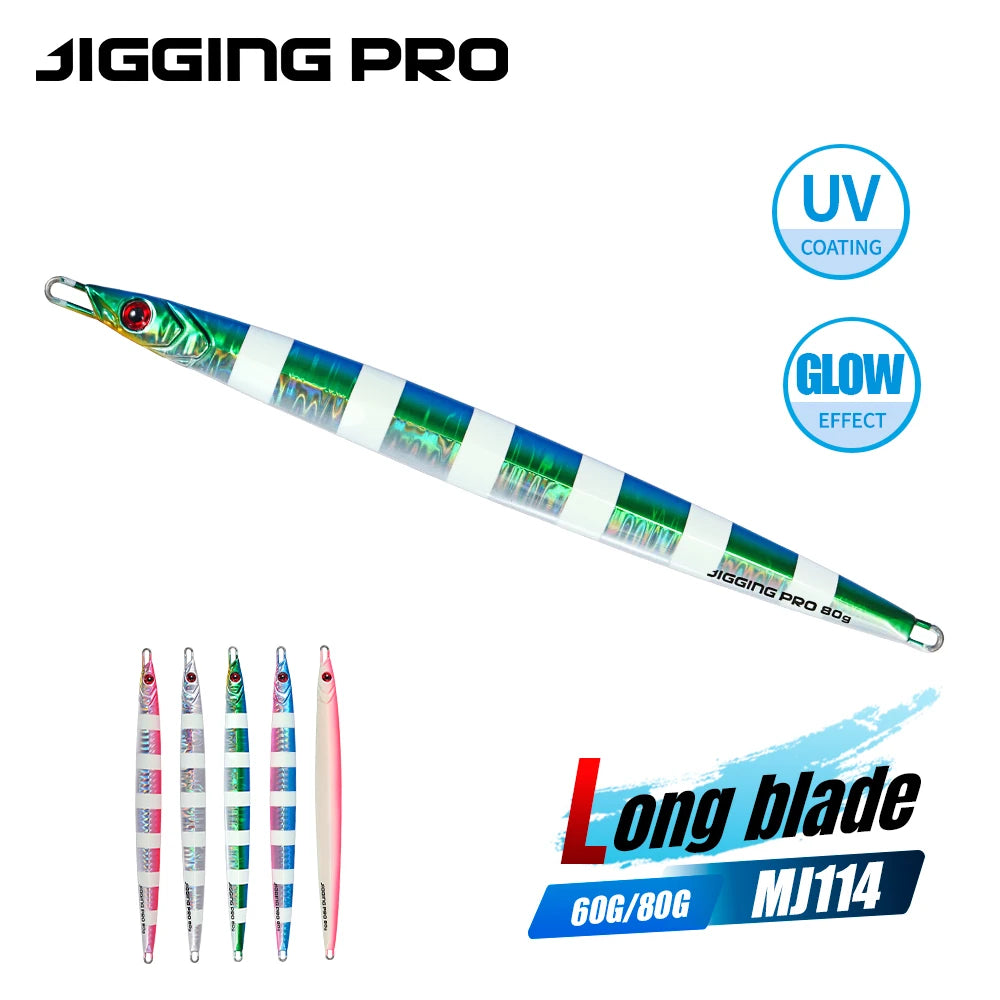 Long Blade Fishing Lure Metal Jig 60g 80g  Lead Fish Glow Paint Metal Lure  Long Casting Jig Lures Saltwater Sea for Snappers