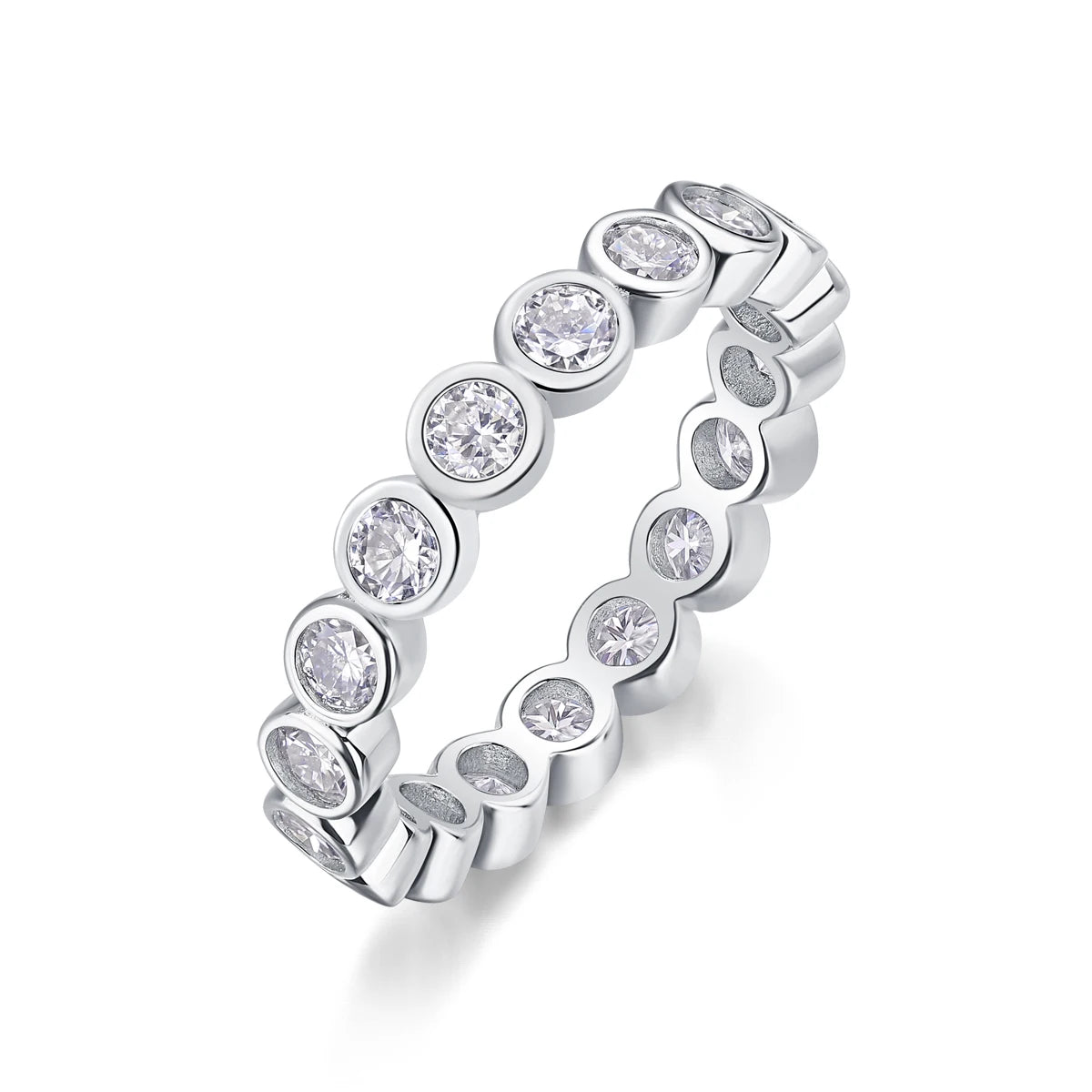 Female 925 Sterling Silver Luxury Women Fine Jewelry Rings Rhodium Plated Rings Bezel Setting Moissanite Eternity Rings